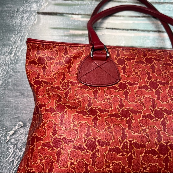 Céline Vintage Le Horse Carriage Saluki Monogram Tote Orange Red Tone & Silver - Picture 6 of 16